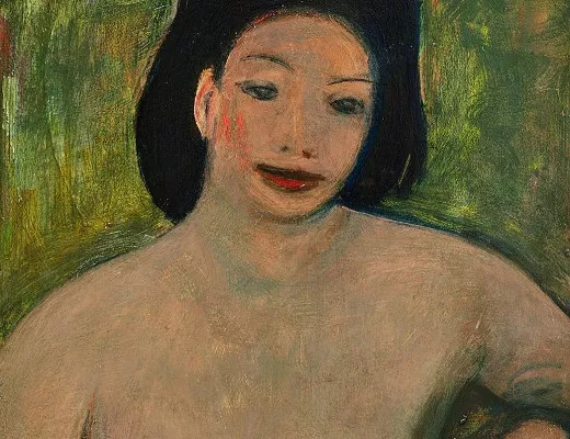 Buste de femme sur fond vert